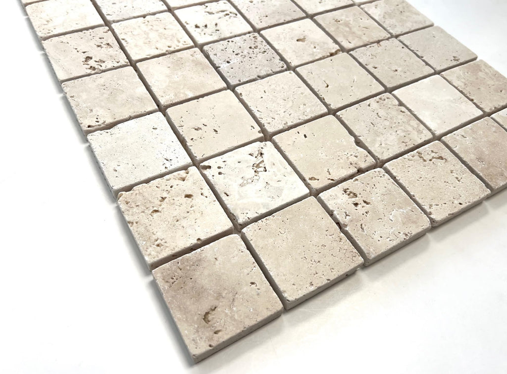 2x2 Light Ivory Tumbled Travertine Mosaic Tile Backsplash Wall Floor