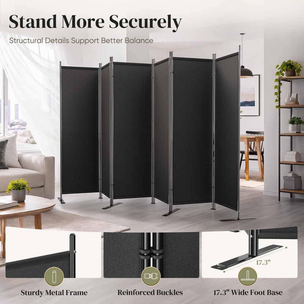 6 Panel Room Divider 6FT Tall Folding Privacy Screen, Black