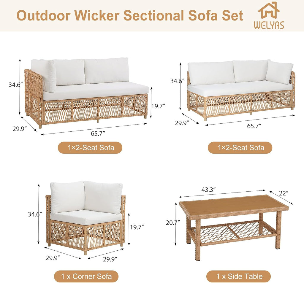 Outdoor Sectional 6-Seater Large Luxury Patio Furniture Set Modular L-Shaped Outdoor Furniture with Thick Cushion All