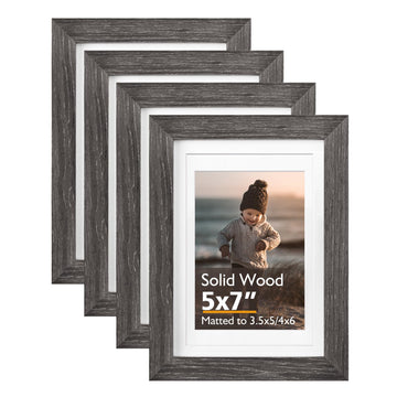 5x7 Picture Frame Ash Black, Solid Wood Frames with Acrylic Plexiglass for 3.5x5/4x6 with Mat or 5x7 without Mat
