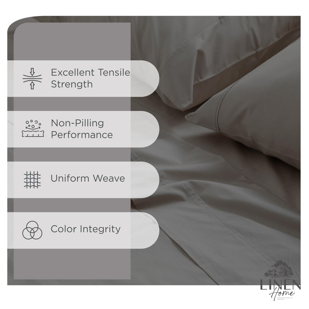 100% Cotton Percale Sheets, 4 Pc Cooling Set - Charcoal