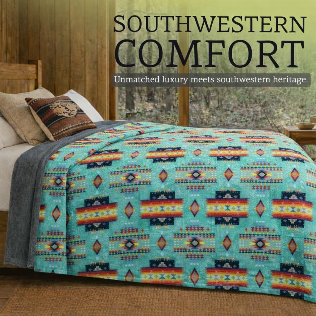 Aztec Blanket, Western Blanket, King (87"x95") (Teal)