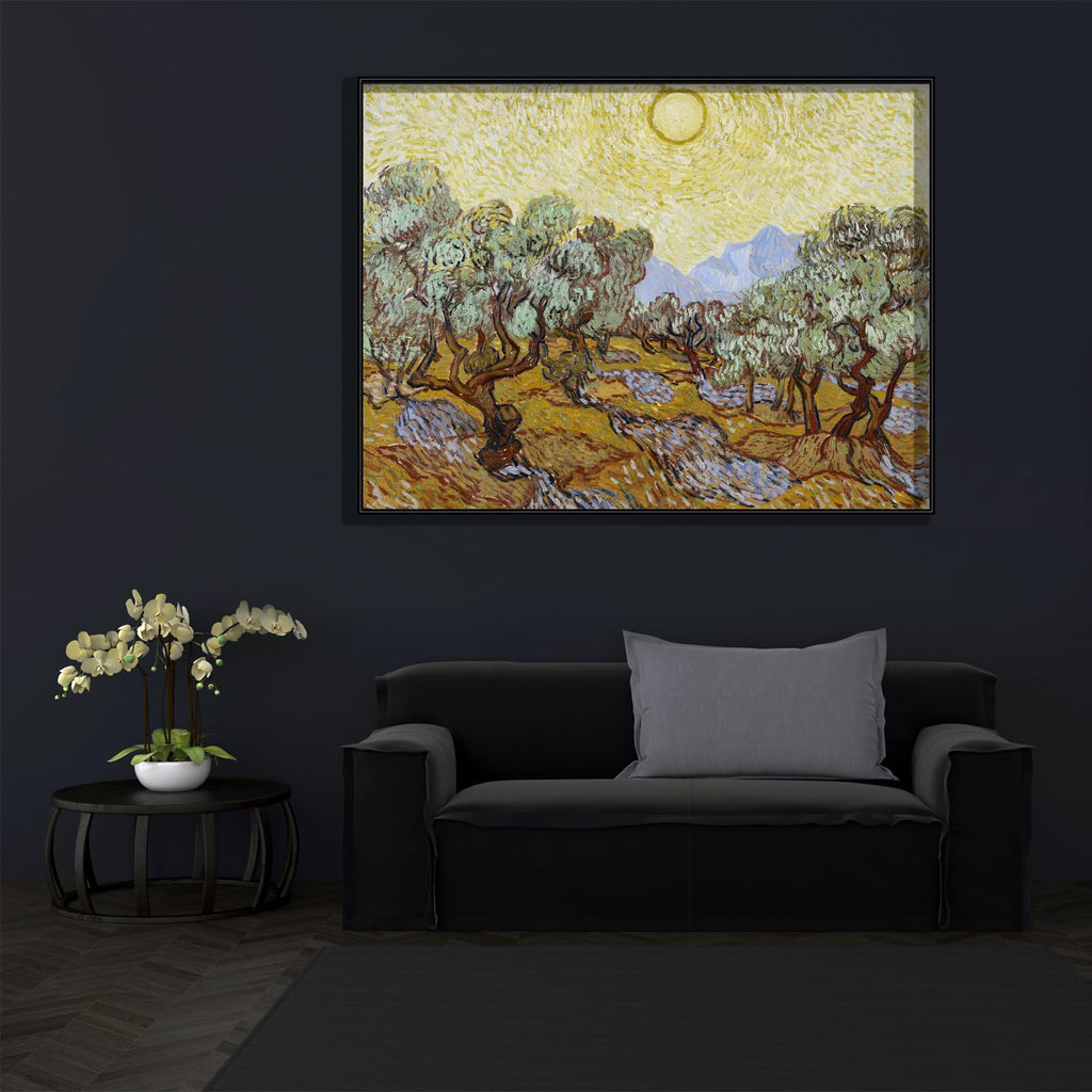 Vincent Van Gogh Canvas Wall Art - Olive Trees with Yellow Sky and Sun Poster - World's Most Famous Oil Painting