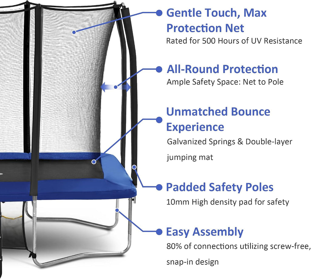 7X10 8X12 Foot Rectangle Trampoline for Kids, Double Enclosure Openings, Small Outdoor Rectangular Trampoline with