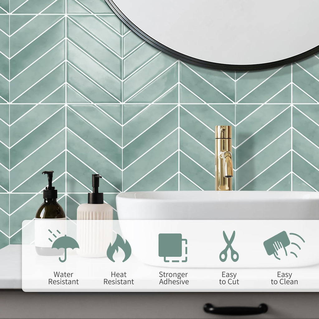 10 Sheets Thicker Herringbone Peel and Stick Backsplash(Blue,12.6"x9.9")