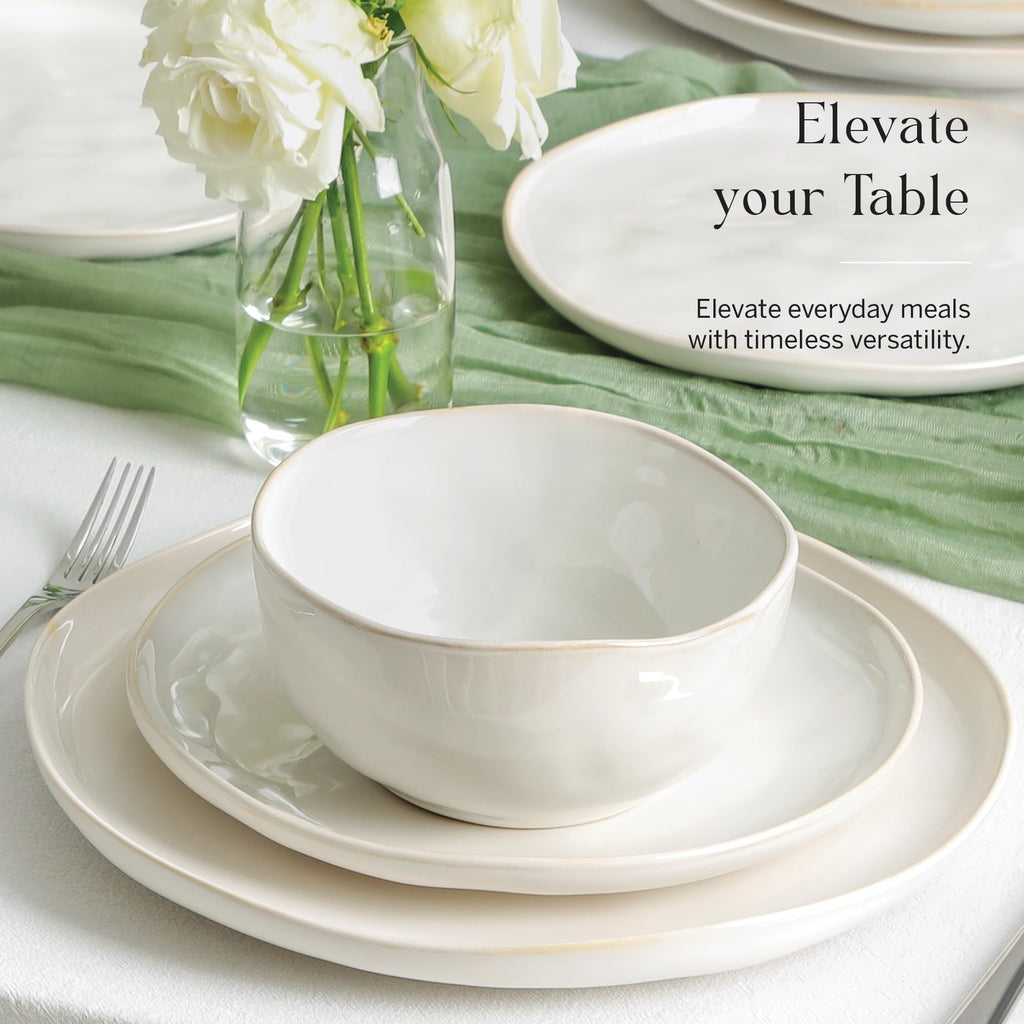 Lain Mirella 12-Piece Dinnerware Set Stoneware, Plates and Bowls Set, Dishwasher and Microwave Safe, Dish Set for 4