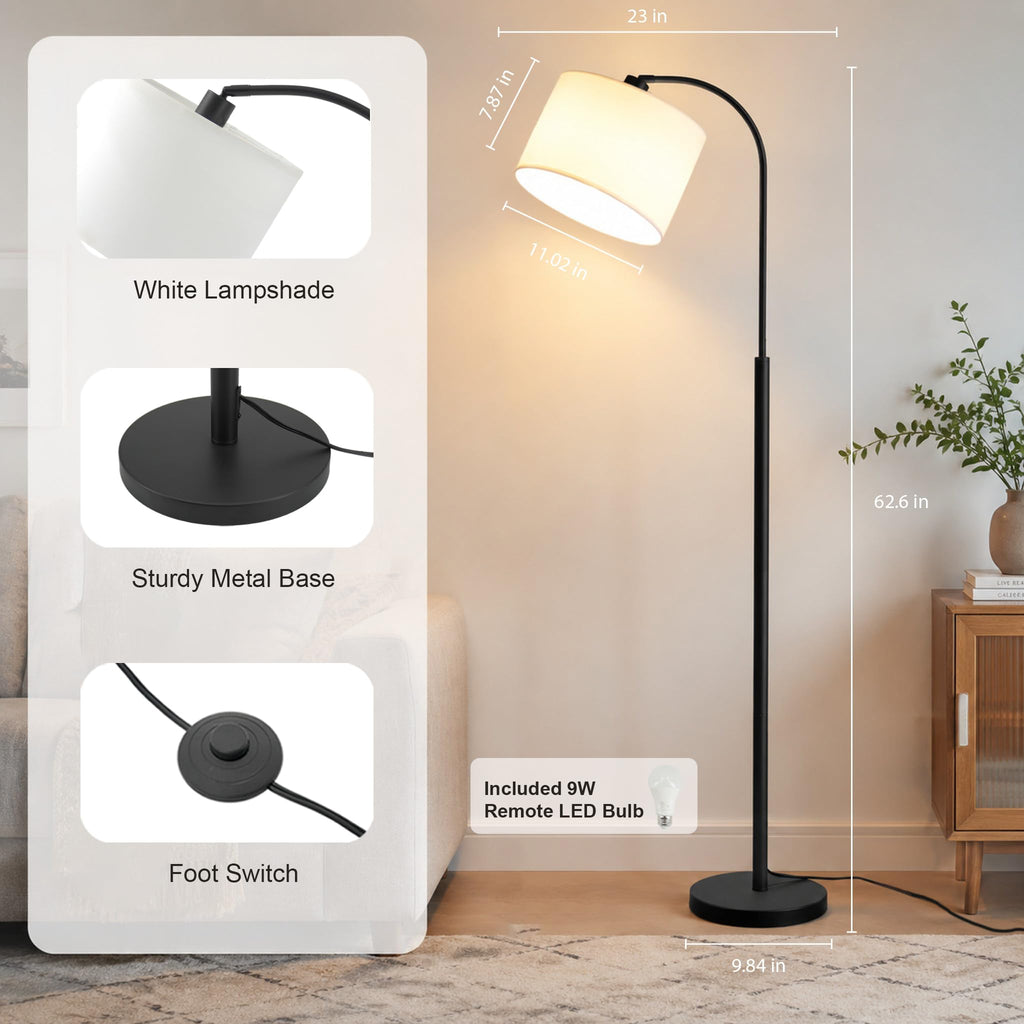 Black Arc Floor Lamps with Remote, Mid Century Modern Lamp