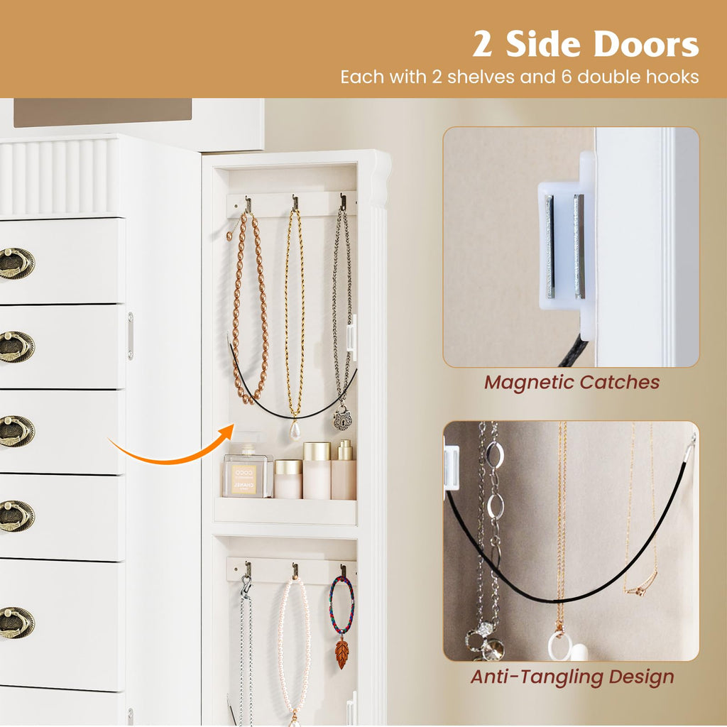Standing Jewelry Armoire, Wooden Jewelry Storage Chest