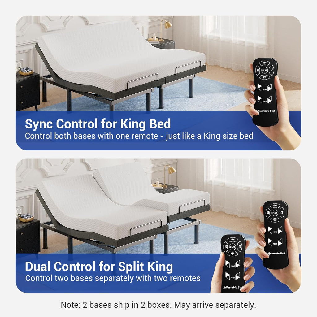 T450 Adjustable Bed Frame Split King (Sync Control as King) with Remote, Adjustable Base with Head&Foot Incline, Zero