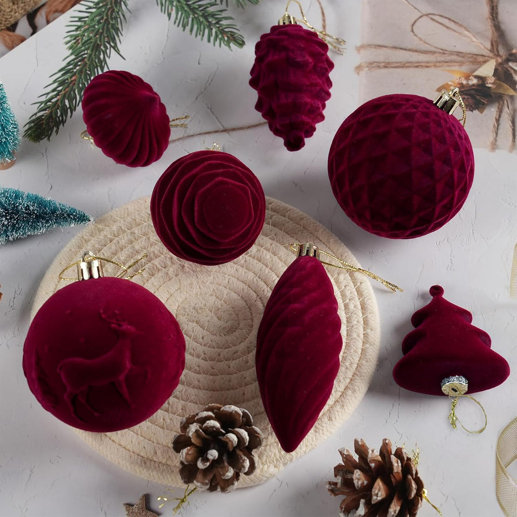 Christmas Hanging Ball Ornaments Set for Tree, Bulk, Flocked - Set of 30