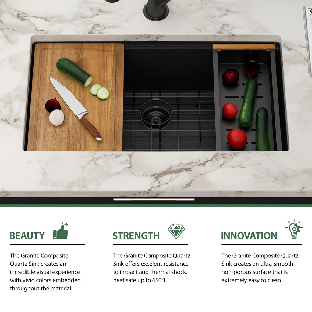 32 Inch Black Undermount Granite Composite Kitchen Sink