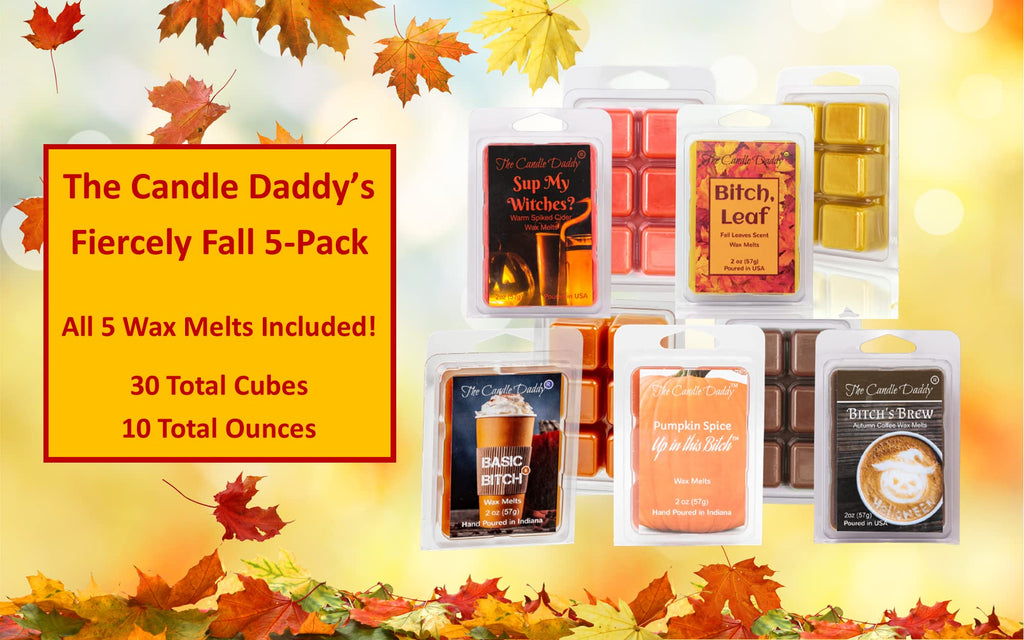 Fiercely Fall 5 Pack - 5 Amazing Autumn Wax Melts - 30 Total Cubes - 10 Total Ounces - Funny Fun Fall Aromas