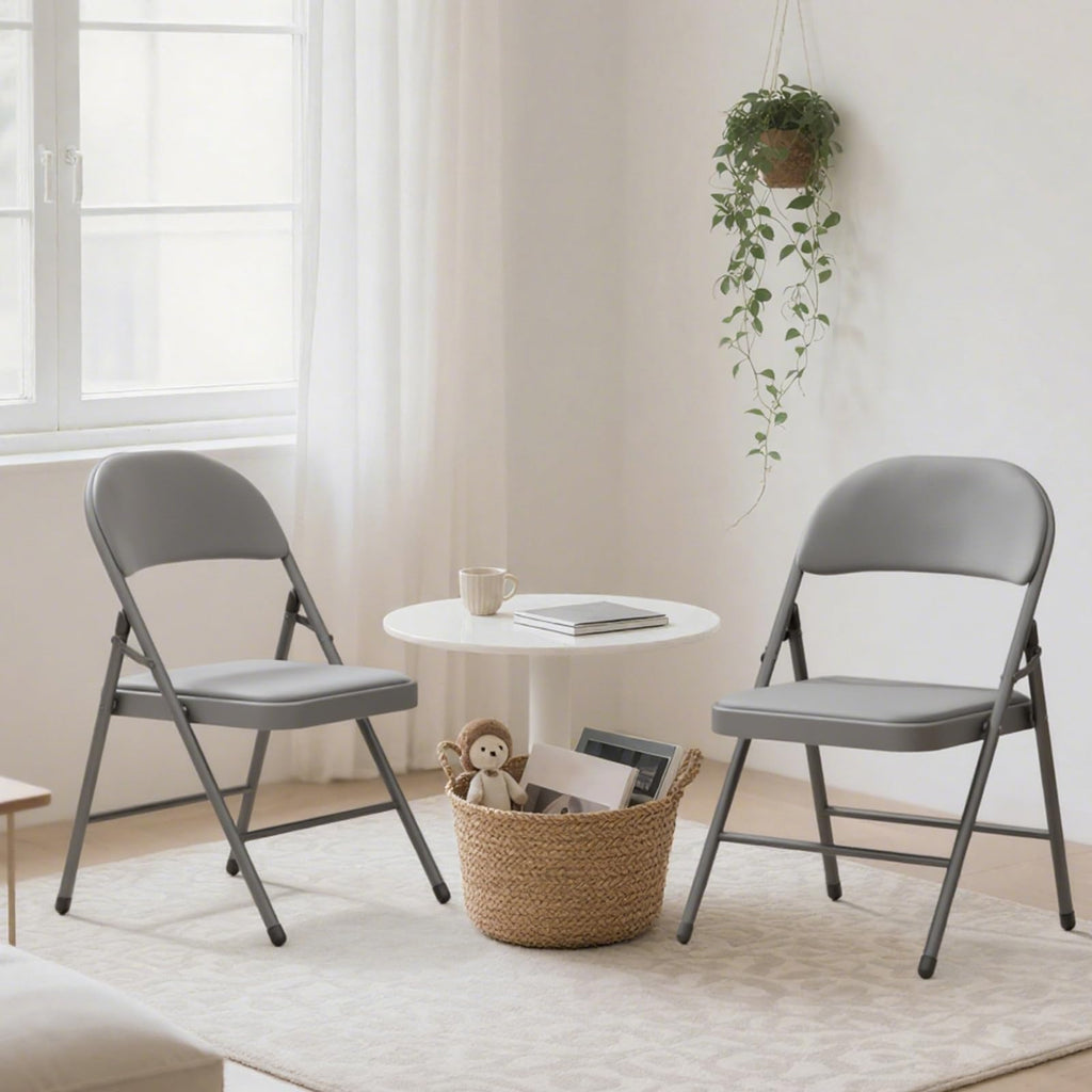 10 Pack Gray Padded Folding Chairs with Metal Frame