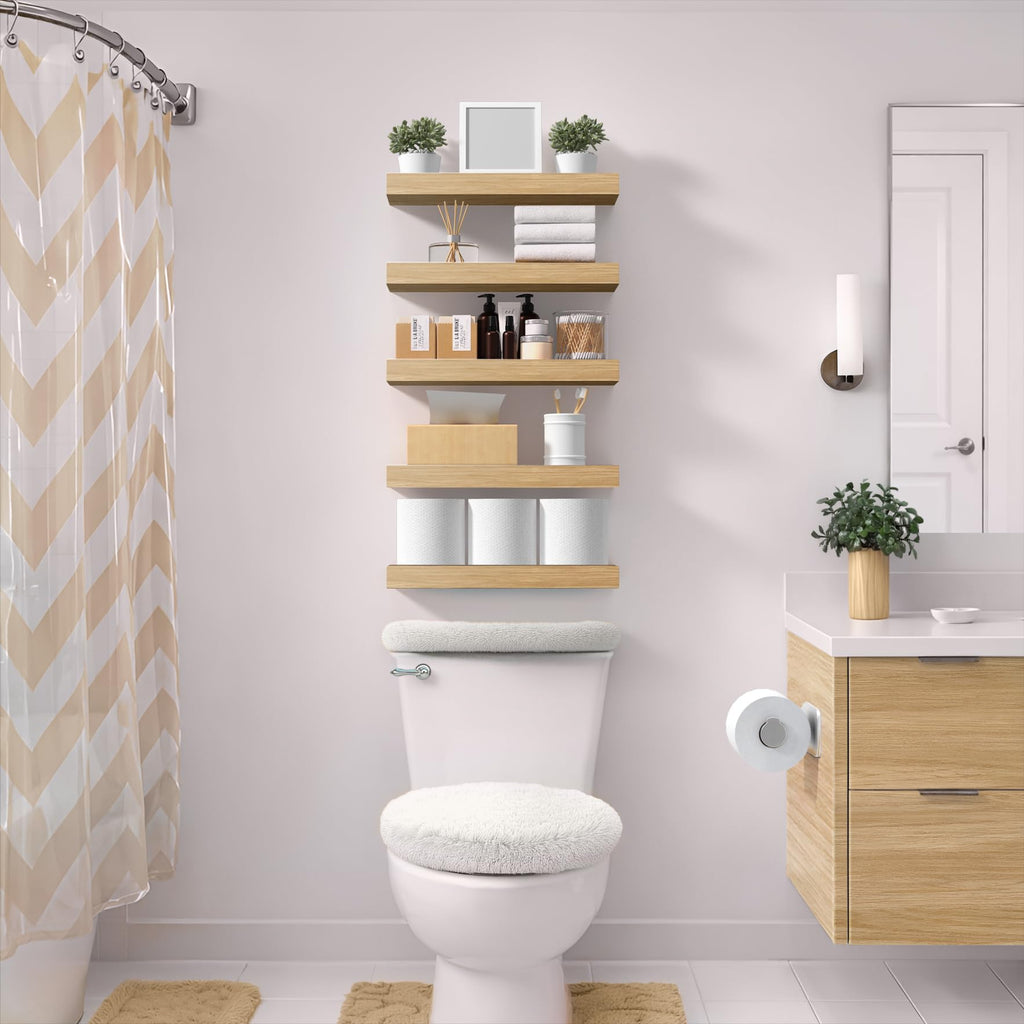 16 Inch Floating Shelves for Wall (2 Pack, Maple Wood)