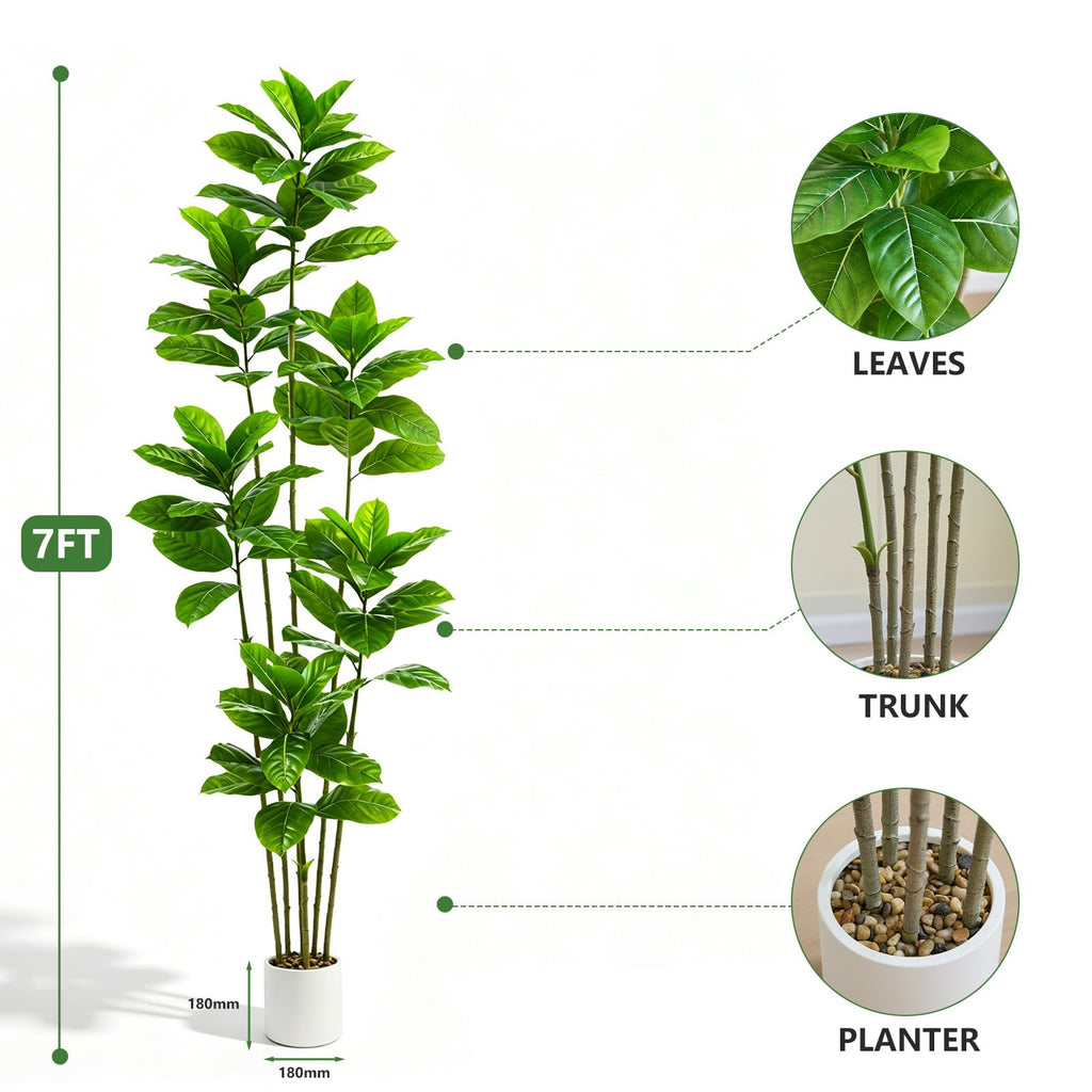 Ficus Tree Artificial, 7FT Tall Fake Plants Indoor in White Pot