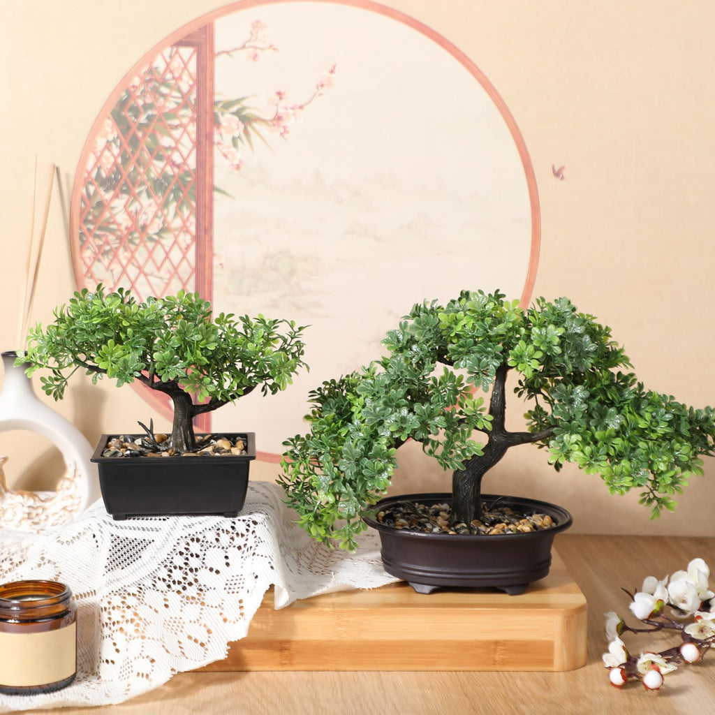 4 Pack Artificial Bonsai Tree, Indoor Small Fake Plants in Pots Table Office Desk Bathroom Shelf Bookshelf Bedroom