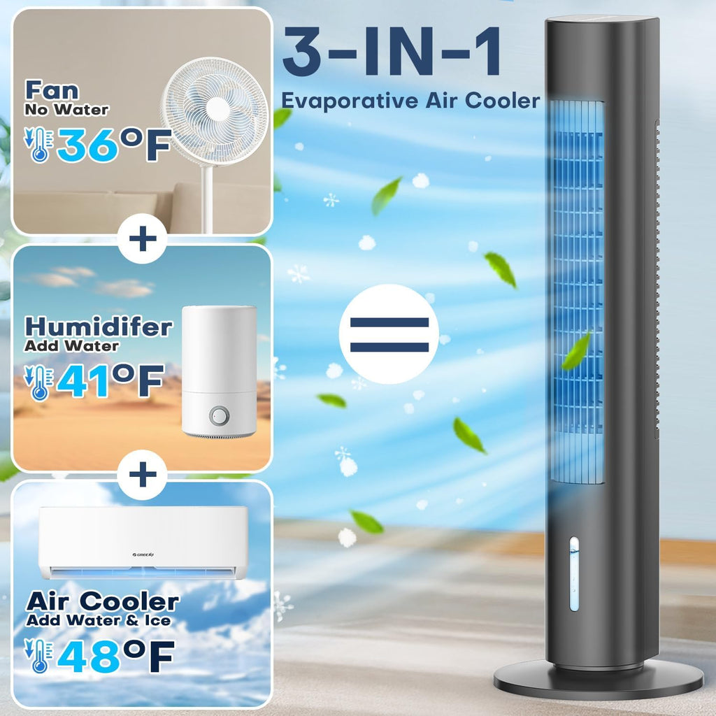 Windowless Portable Air Conditioners, 35" Evaporative Air Cooler w/3 Speeds, 25ft Remote&Touch Control, Timer