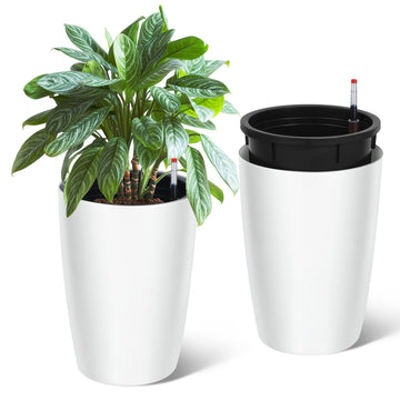 Tall Planters for Outdoor Plants, 16 in Planters Set of 2, White