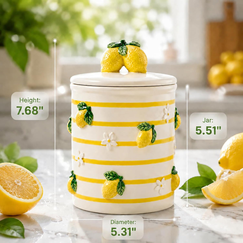 Large Ceramic Cookie Jars with Lids Airtight Cute Lemon Food Jars