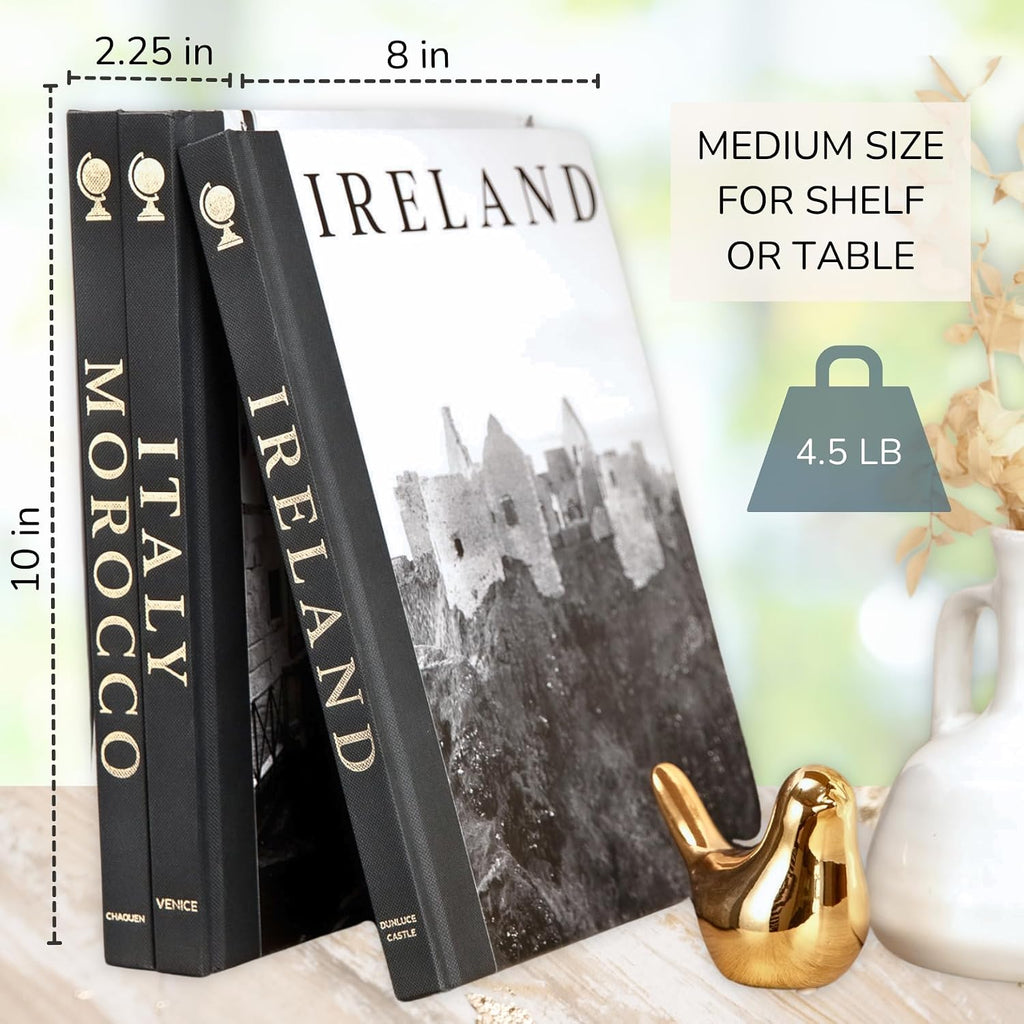 Decorative Books Decor 8"x10" (3 Pcs) - Fake Books For Decoration W/Gold Foil & Linen Texture Binding - for Entry Way
