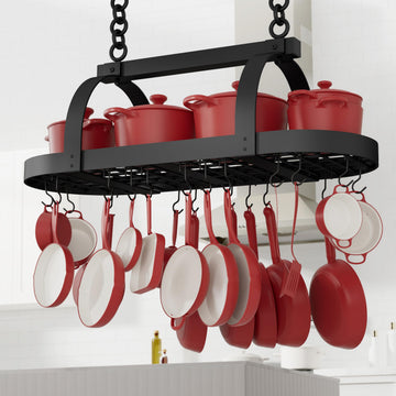 48 Inch Large Hanging Pot Rack, Heavy Duty Oval Pot and Pan Hanging Rack Ceiling Mount, Pot Pan Hangers with 20