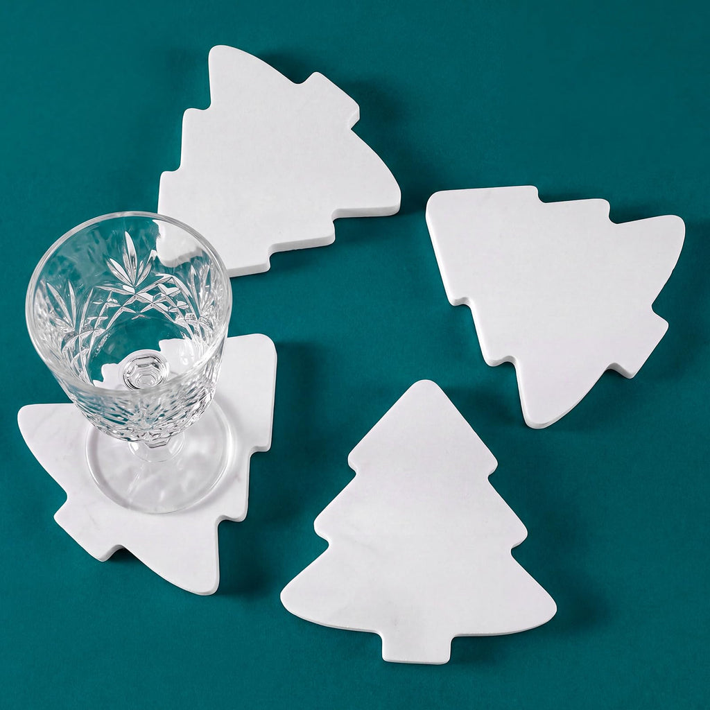 4pcs Marble Coasters Christmas Trees White Coasters 4.7" x 3.9"