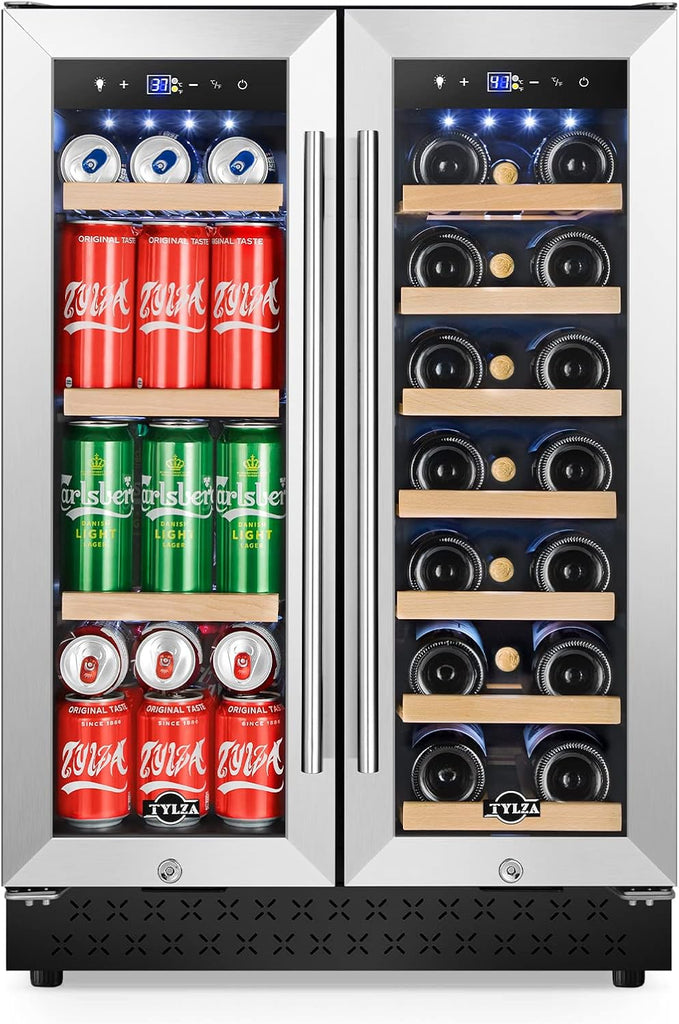 Upgraded Wine and Beverage Refrigerator 24 Inch, Dual Zone Wine Beverage Cooler 