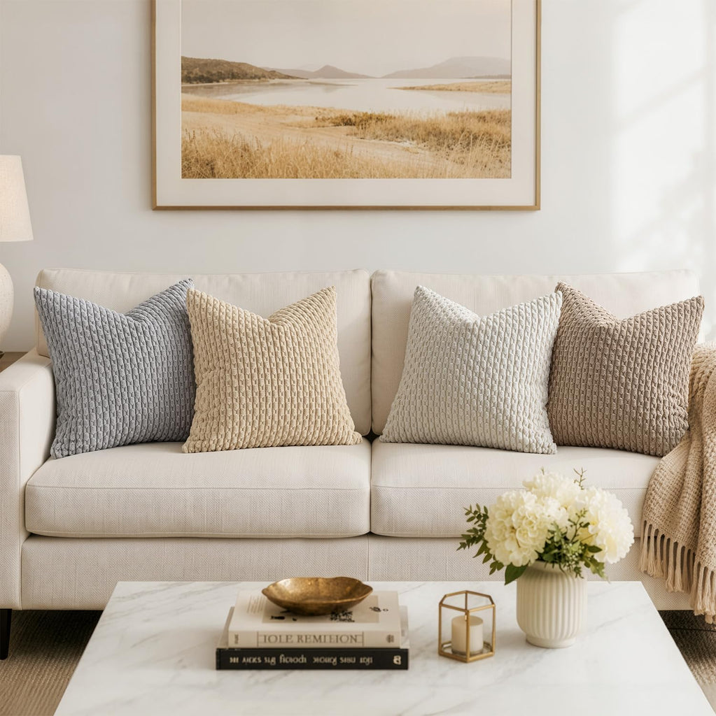 Euro Sham Decorative Throw Pillow Covers 24x24 Light Grey Corduroy