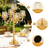 5 Arms Crystal Candelabra Centerpieces for Tables, Gold Floor Candle Holder with Glass Shade Pendants, 33 inch Tall
