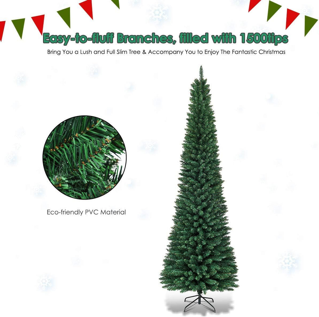 Artificial Pencil Christmas Tree, Premium Hinged Pine Tree with Solid Metal Legs, Perfect , Shops and Holiday