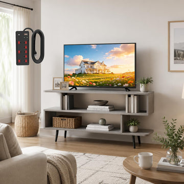 TV Stand for TVs up to 45'', Mid Century Modern Entertainment Center with 3-Tier Open Storage Shelves, Media TV