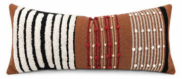 Boho Hand Woven Tufted 14x36 Lumbar Pillow Cover, Rust