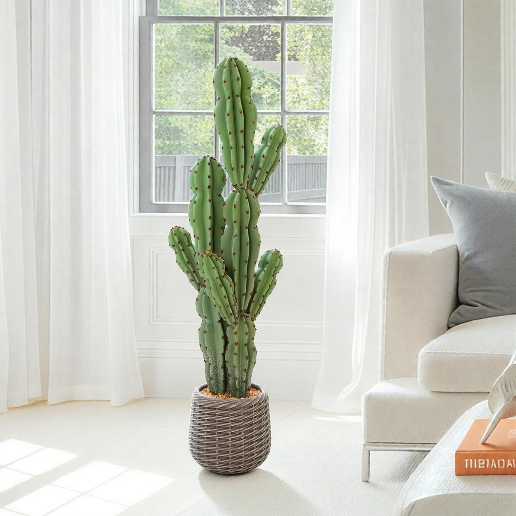 Artificial Cactus Plants Outdoor, 3ft Large UV-Resistant Fake Cacti Plant with Brown Pot, Faux Floor Desert Plant