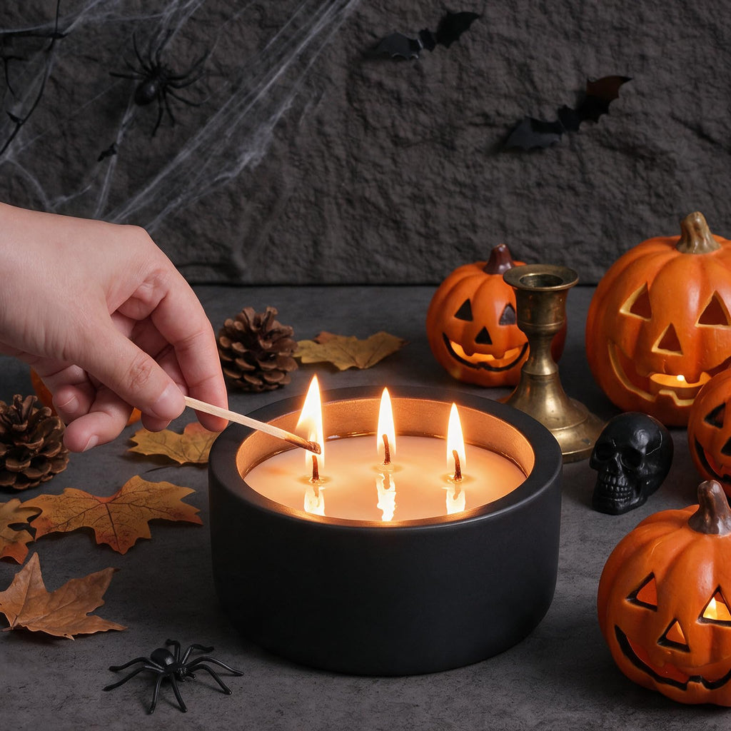 20oz Large Decorative Black Candle - Dark Botanical Lavender & Juniper, 3 Wick Fall Scented Candle for Women & Men