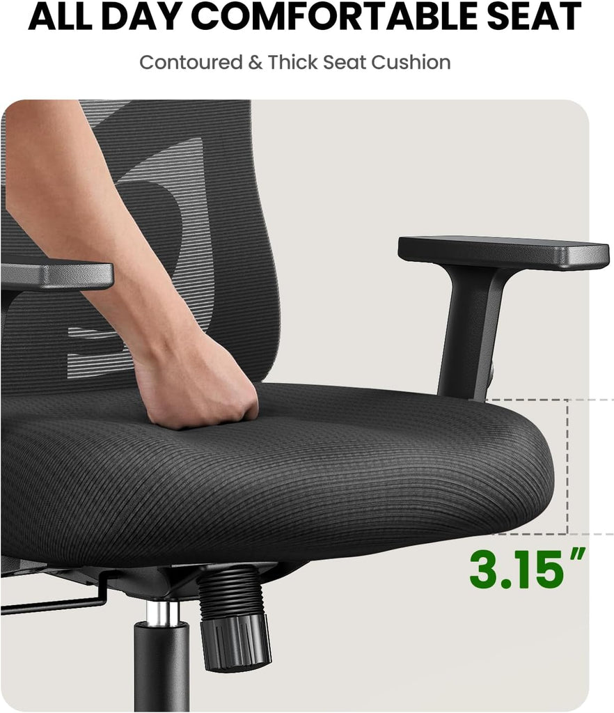 Ergonomic Office Chair Ergonomic Gaming Chair with Lumbar Support, 2D Headrest, Adjustable Armrests, Contoured Seat
