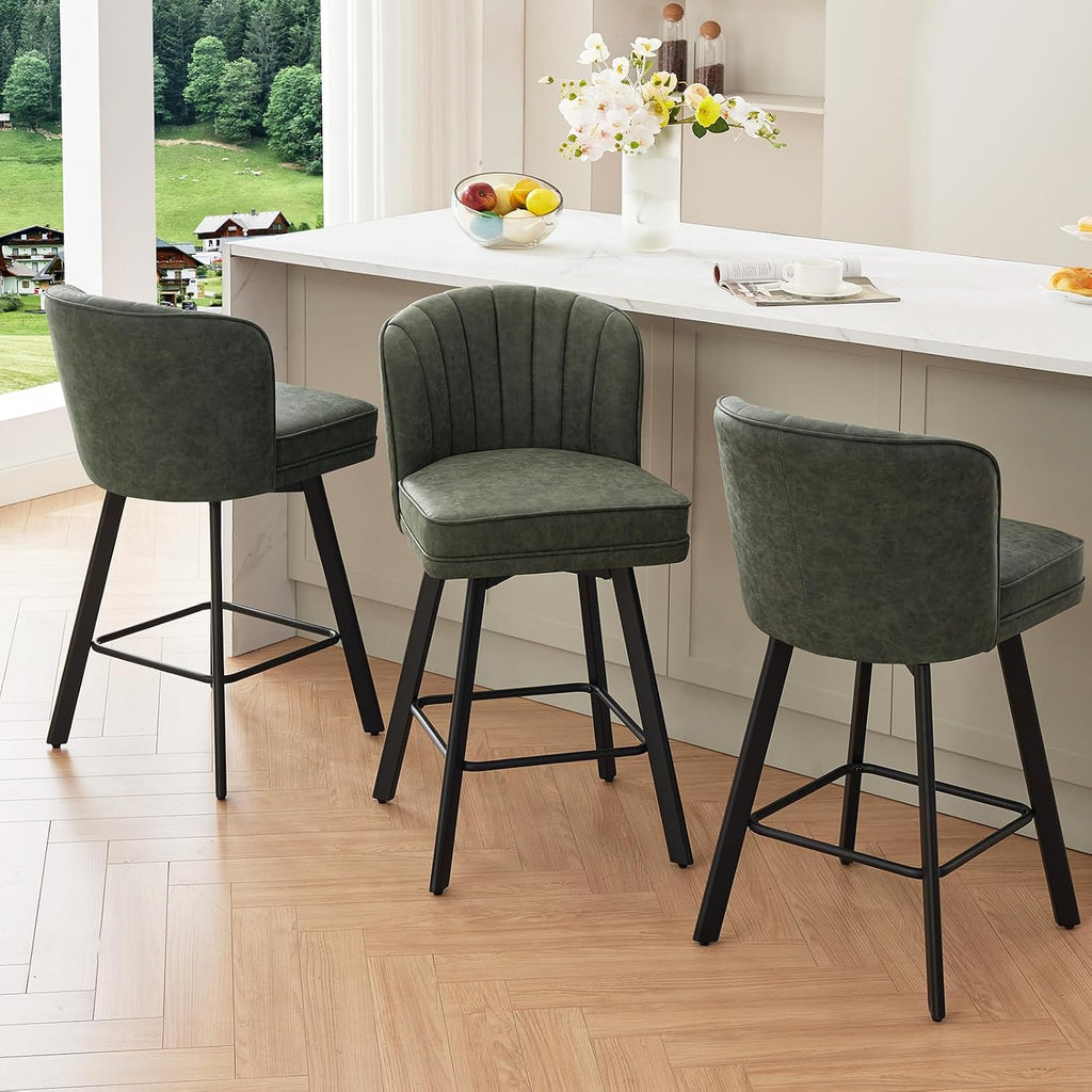 Swivel Counter Height Bar Stools Set of 2, 26'' Modern Barstools with Backs and Metal Legs, Upholstered Bar Chairs
