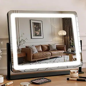 Vanity Mirror with Lights 22"×17", Large Led Makeup Mirror with Light, Smart Touch with 3-Color Lighting, Dimmable,