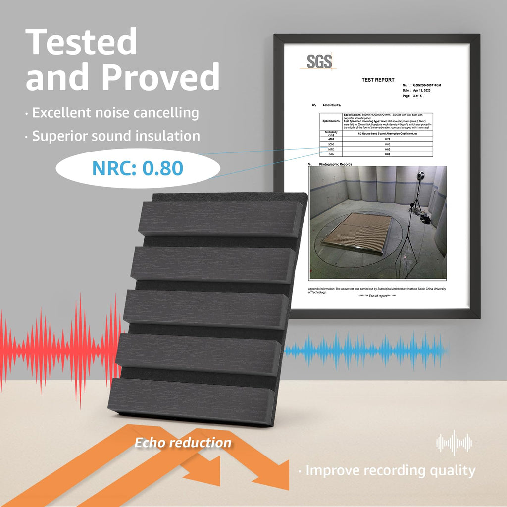 6-Pack Soundproof Wood Slat Wall Panel, 94.5 x 7.9 in, Matte Black