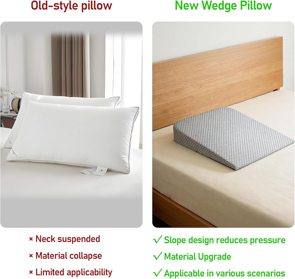 Ultra-Length Wedge Pillow- Eases Sleep Apnea, Heartburn & Back Pain 5" High Tall Relief Cushion Back Support Reading