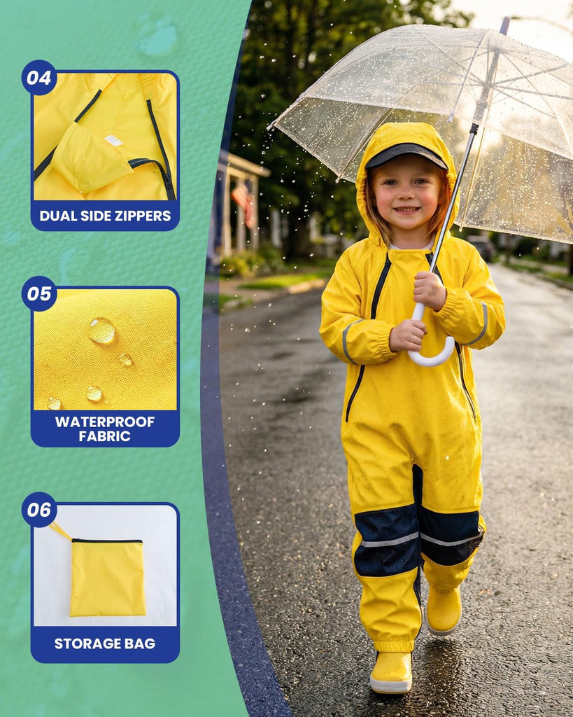 Kids Toddler Rain Suit Waterproof Coverall, Hooded Full-Body Raincoat For Outdoor Play