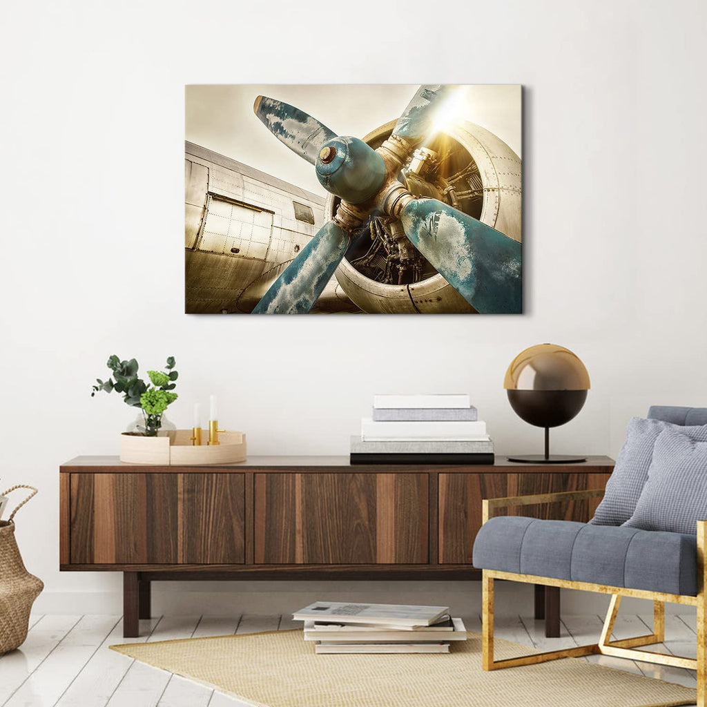 Airplane Wall Art Vintage Military Aviation Fighter Jet Canvas Poster Wall Decor 60x90 cm, Large Retro Sunset