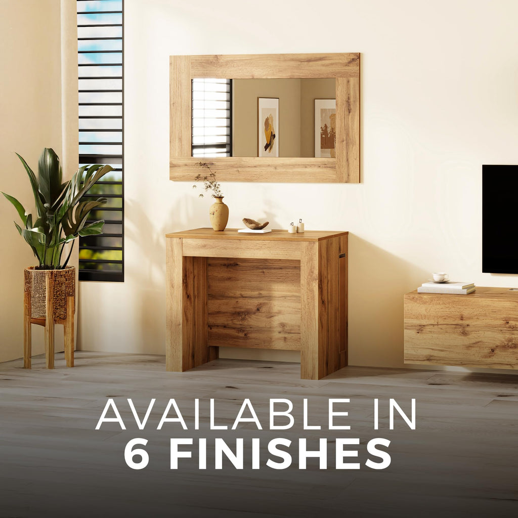 Easy, Extendable Console Table with Extension Leaves Holder, 17.7(120.1) x35.4 in, Rustic Oak, for 4-12 People, Space
