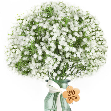 20 Babys Breath Artificial Flowers - White Faux Gypsophila Bouquets