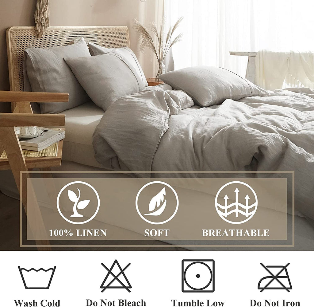 Pure Linen Duvet Cover, 100% Washed French Flax 3 Pieces
