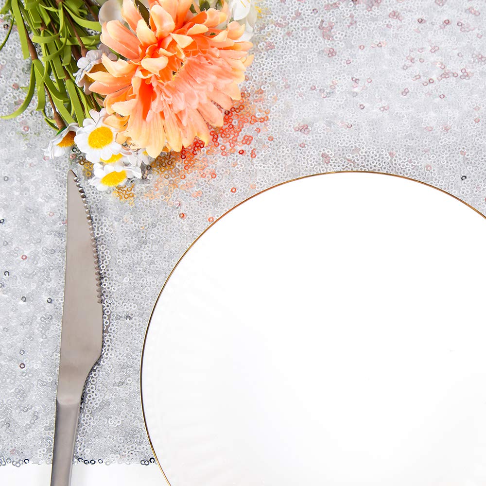 Silver Sequin Table Runner for Party, Gliitter Table Runner 5 Pack