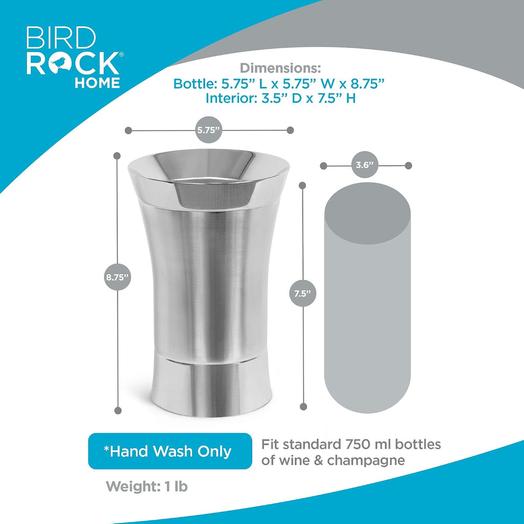 Stainless-Steel Wine Chiller - Elegant Double Wall Bucket - Single Insulated Bottle Holder - Wine or Champagne Cooler