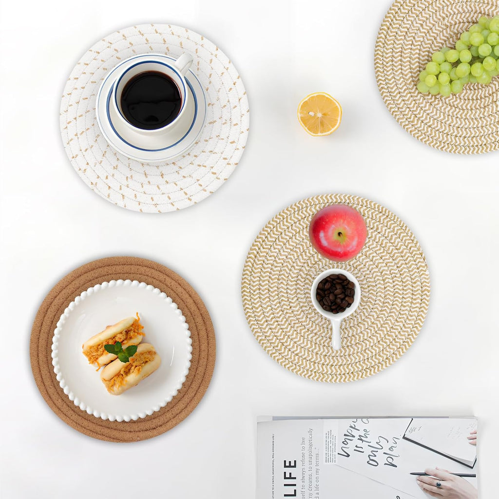 Trivets for Hot Dishes, Pots and Pans, Hot Pads with Storage Basket, Pot Holders, Heat Resistant Mat Protect Counter - Set of 5