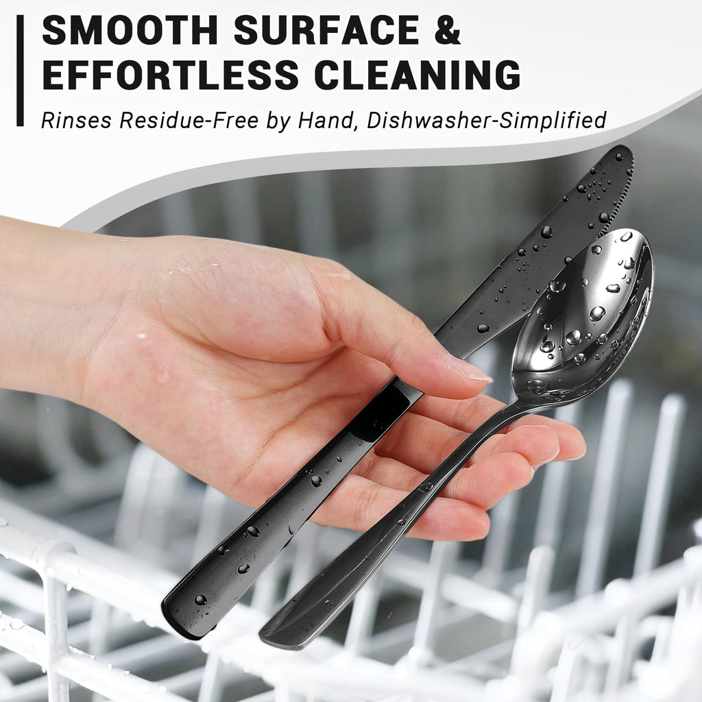 72-Pieces Black Silverware Set for 12 - Stainless Steel Flatware Set with Mirror Polish, Black Silverware Set