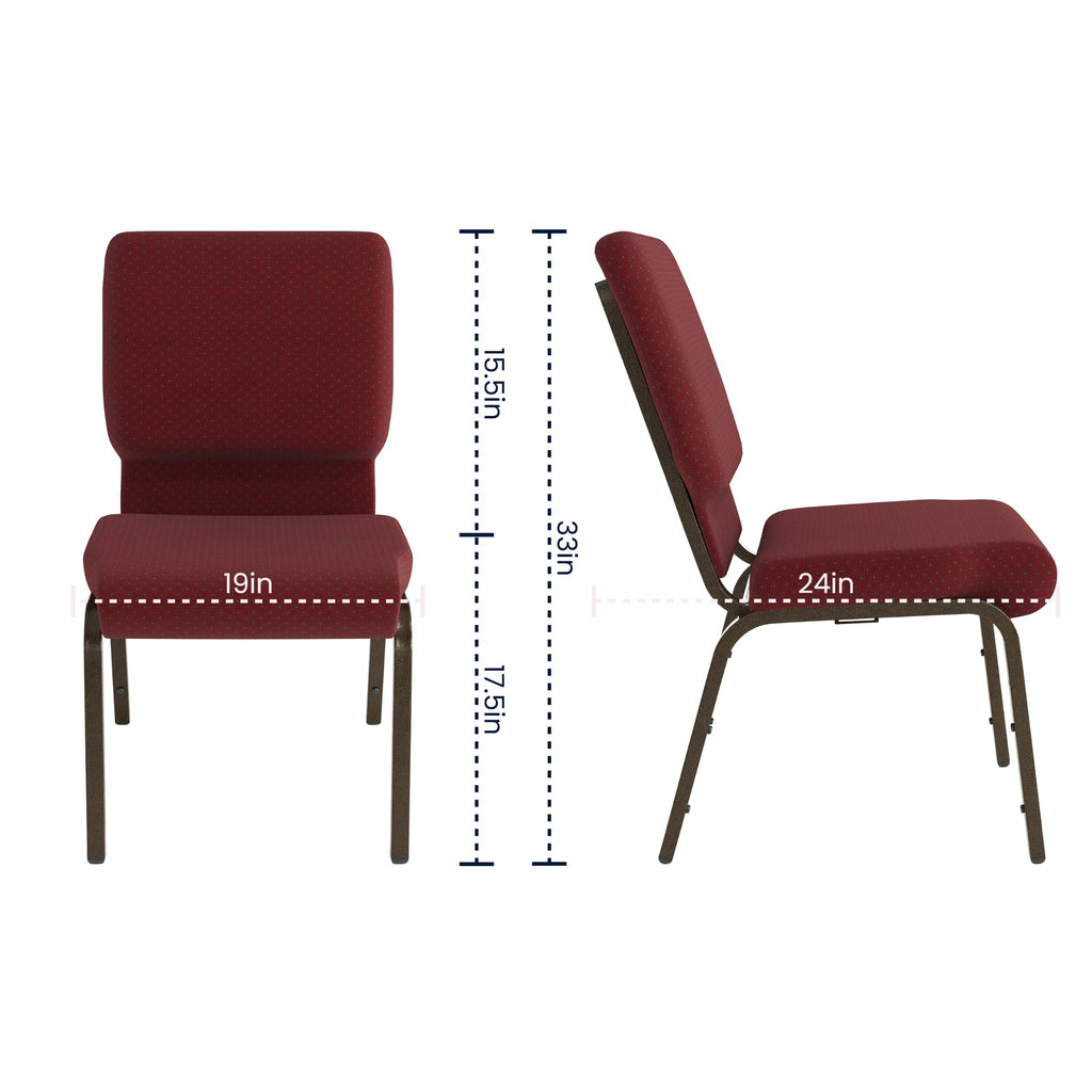 18.5 in Wide Fabric Church Chair, Burgundy