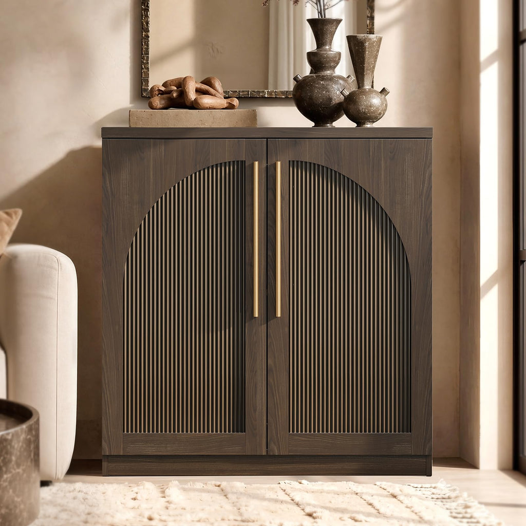 Arched Sideboard Cabinet, 31" Modular Storage Credenza, Walnut